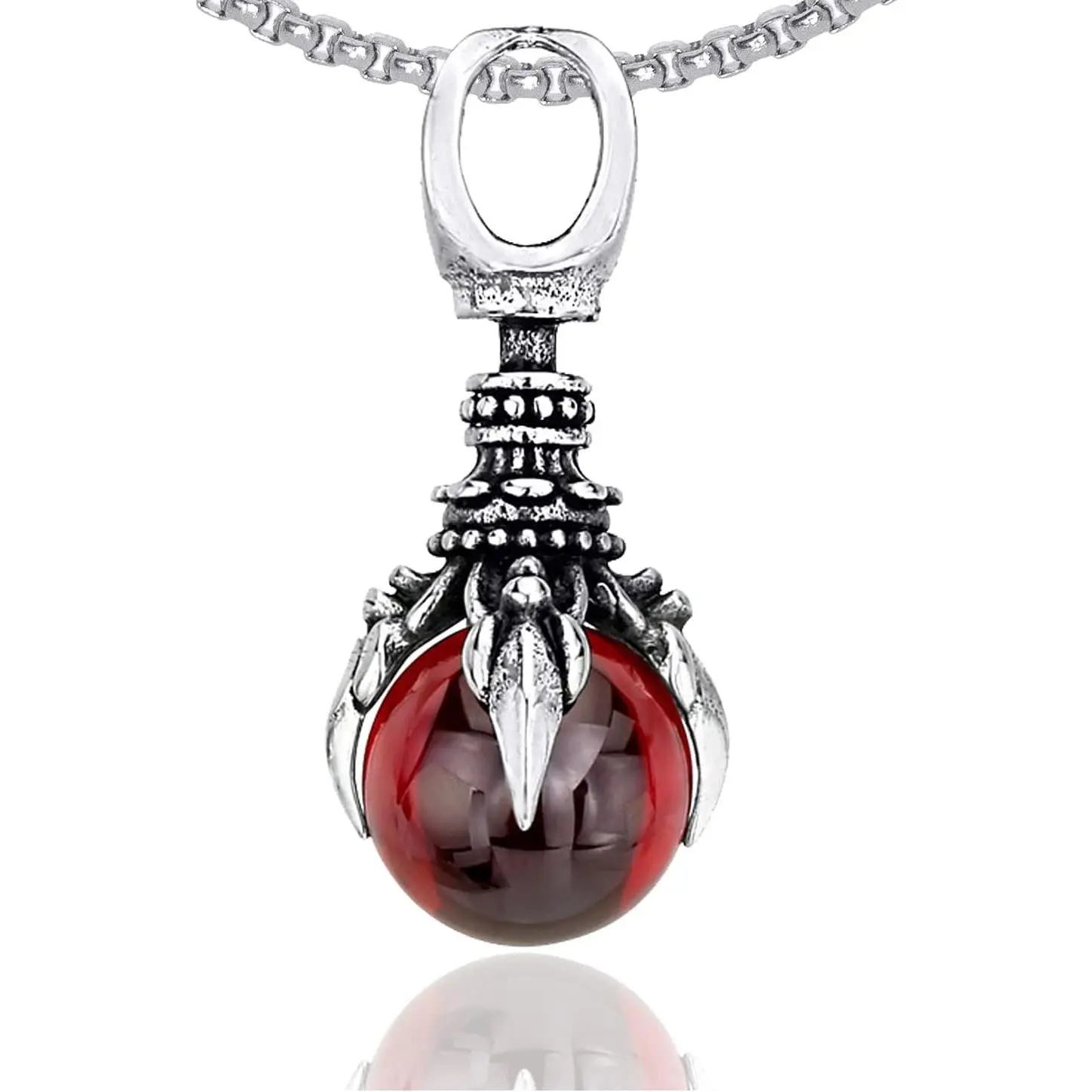 Punk Rock Titanium Steel Dragon Claw Crystal Ball Pendant Necklace,24" Link Chain