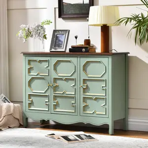 French Vintage Accent Cabinet with Carved Doors, 3-Door Storage Sideboard with Adjustable Shelves, Decorative Buffet Cabinet for Living Room & Entryway