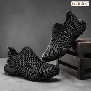 Yodutry | Men's 3D Printed EVA Slip-on Sneakers, Lightweight Breathable Hollow Out Lattice Sport Shoes, Futurist Casual One-Piece Water Resistant Summer Loafers