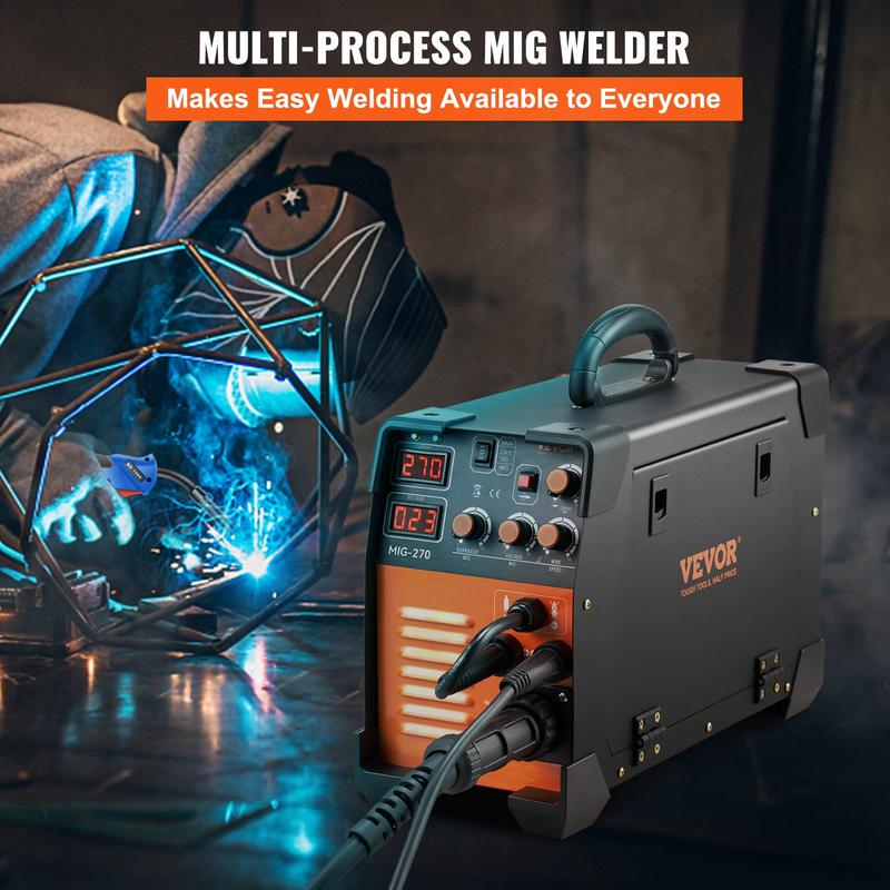 VEVOR MIG Welder, TikTokShopBlackFriday, 130-270A Flux Core Welder, 3 in 1 Combo MMA/MIG/LIFT TIG Welder Machine, Portable MIG-130 Welding Machine IGBT Inverter, Automatic Wire Feeding Welder for Stainless Steel