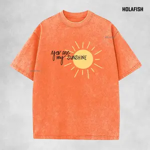Holafish Unisex Graphic Casual Tee, Acid Washed Vintage Basic T-shirt, Heavyweight Cotton Tee Shirt, Womens Tops, Short Sleeve Cotton,Mothers Day Gift