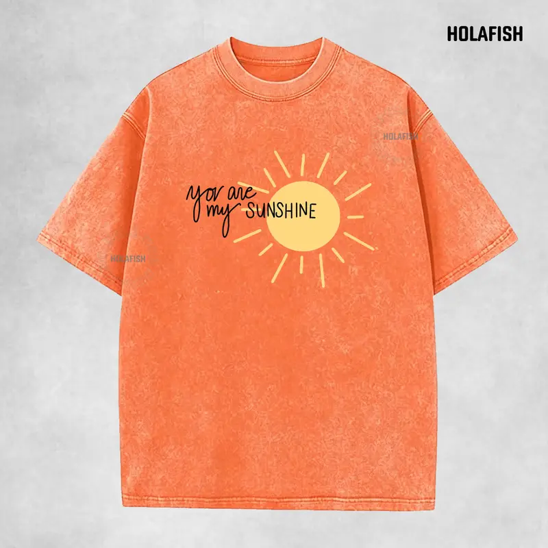 Holafish Acid Washed Vintage Print T Shirt Crewneck Unisex Relaxed Fit Cotton Short Sleeve Tshirt Casual Streetwear Top For Summer 2026 Daily Travel Vacation Party Tee