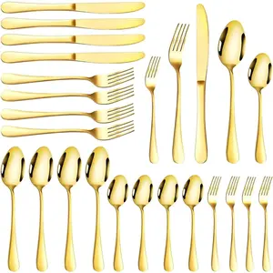 Premium Stainless Steel Flatware Set for 4 - 20 Pieces Gold Silverware Set, Durable Kitchen Fondue Forks Set, Include Fork Knife Spoon Set