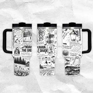 Noah Kahan “The Great Divide” Pattern 40oz Handle Tumbler – Retro Fantasy Stainless Steel Travel Mug, Hawkins Inspired Horror Cup, Double Wall Thermal Drinkware, Large Iced Coffee Tumbler, Gift for TV Show & Dungeon Game Fans