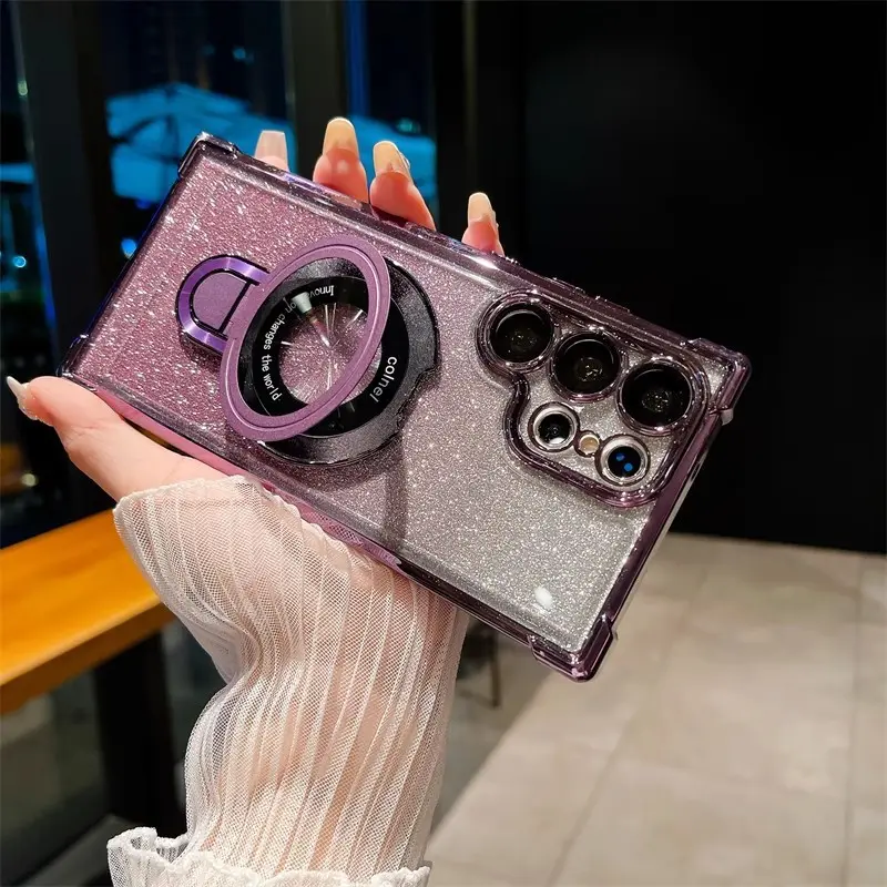 Suitable for Samsung S25Ultra electroplated four-corner airbag mobile phone case S24 glitter gradient magnetic lens film S23 space protective cover