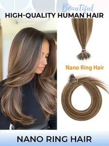 50 Pieces Nano Ring Bead Bulk Human Hair Extensions, Real Keratin, Nano Rings, 12-20Inch Women's Hair Volume and Length, Exclusive Style
