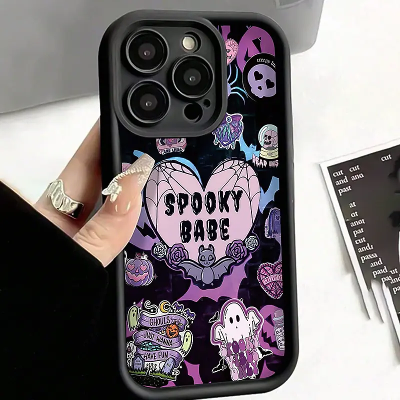 Creative Halloween Spooky Babe Pattern Tpu Anti-Drop Protective Phone Case, Soft Cover Compatible with iPhone 11-16 Pro Max Series, Accessories