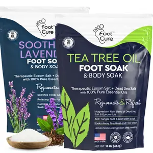 Foot Cure Tea Tree and Lavender Foot Soak with Epsom Salt – Soothes Tired Feet and Softens Calluses – 16 oz Pack of 2