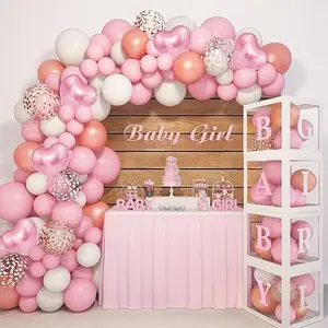 135pcs Baby Boxes Pink Baby Shower Decorations for Girl, Rose Gold Pink Balloons Garland Kit