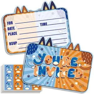 24 Pcs Cartoon Dog Birthday Party Invitations with Envelopes and Stickers, Dog-themed Birthday Invitations for Puppy Birthday Party Decorations Supplies