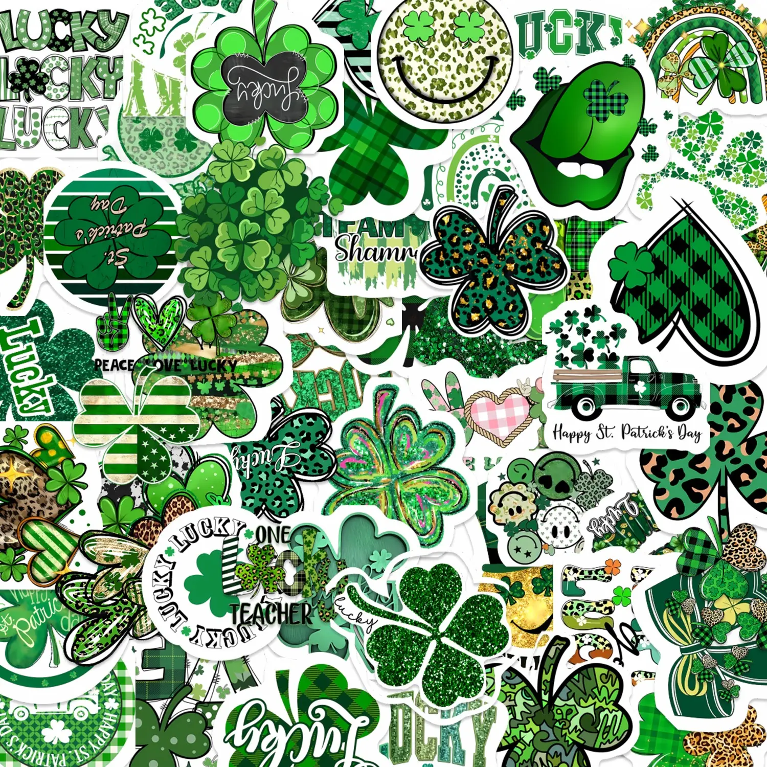 56pcs St. Patrick's Day Shamrock Stickers Pack, Waterproof Green Lucky Irish Decals, Holiday Stickers for Laptop, Water Bottle, Journal & Scrapbook, Festival Lover Gift