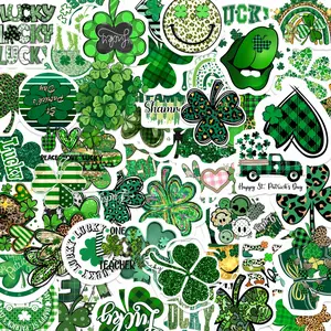 56pcs St. Patrick's Day Shamrock Stickers Pack, Waterproof Green Lucky Irish Decals for Laptop, Water Bottle, Journal & Scrapbook, Festival Lover Gift