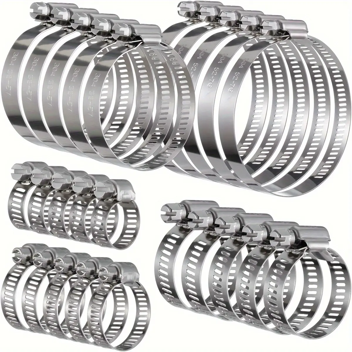 25Pcs Hose Clamp Sorting Kit, 304 Stainless Steel Clamp Hose 25/64 "to 2-3/4" (10-76 mm), Adjustable Worm Gear Worm Screw Clamp for Fuel Lines, Pipes, Automobiles, Pipes, Radiators