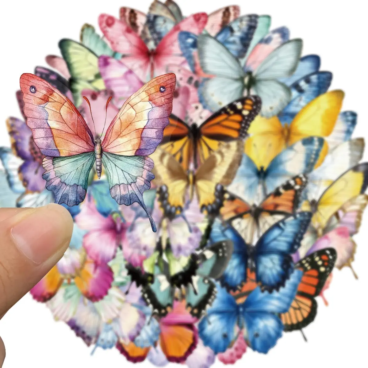 Butterfly Pattern Sticker, 50pcs/set Colorful Lovely Waterproof Decal Sticker, Decorative Sticker for Laptop, Scrapbook, Scrapbooking, Window, Water Bottle, Envelope, Aesthetic Stickers