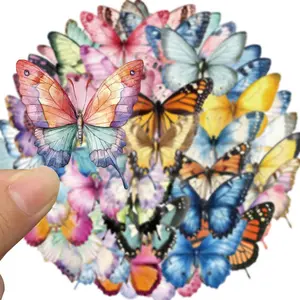 Butterfly Pattern Sticker, 50pcs/set Colorful Lovely Waterproof Sticker, Decorative Sticker for Laptop, Scrapbook, Window, Water Bottle, Envelope