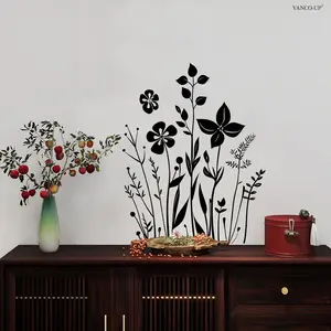 2D flat, one (30*40cm) floral cluster black silhouette Decorative wall sticker, living room, entrance, bathroom home decoration and beautification sticker, self-adhesive M20998-YC