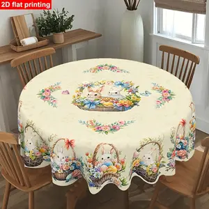 1pc Easter Bunny & Spring Tablecloth with Colorful Easter Egg Hunt Patterns - Spring Table Cover Suitable for Rectangular & Round Tables, Machine-Made - Decorations for Easter Brunch, Parties