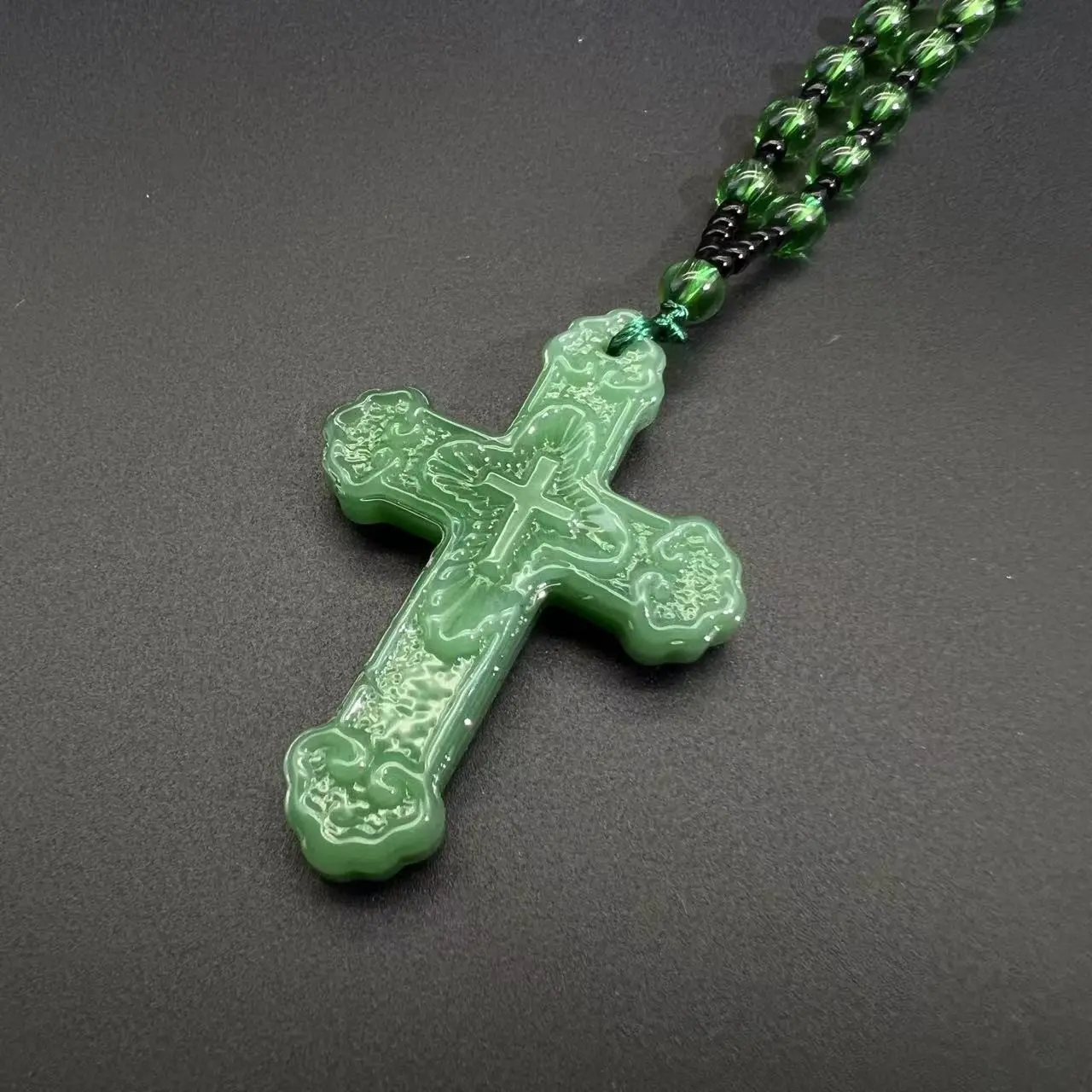 Double sided cross necklace   dark green