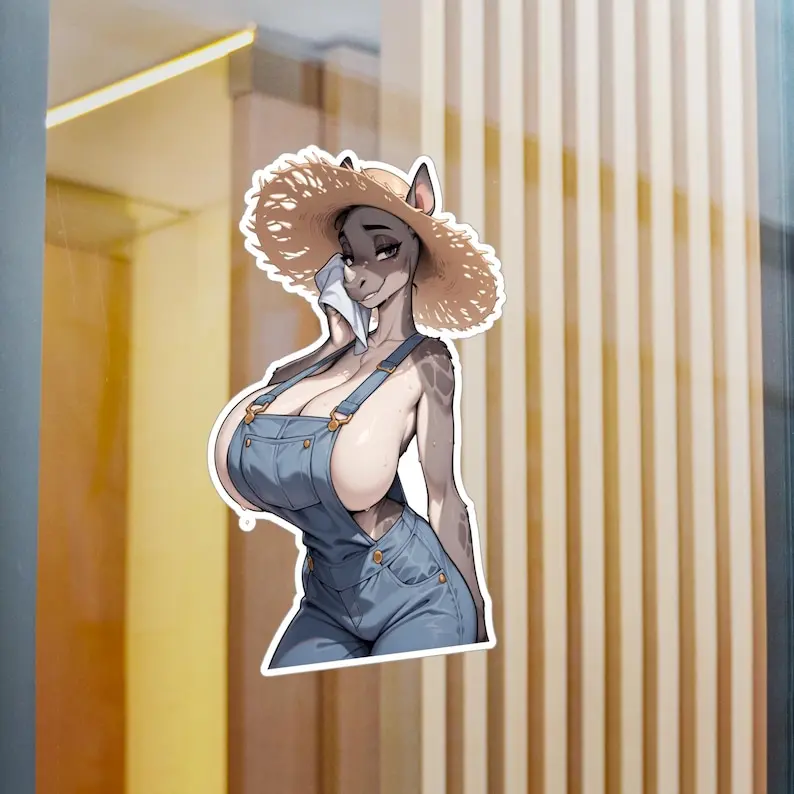 Rhino Vinyl Sticker, Anthropomorphic, Anthro Fursona Cow Girl, Anime Animal Cute Girl Decal, Kawaii Vinyl Sticker for Waterproof Sticker for Water Bottle, Laptop, Fan Gift
