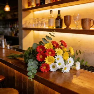 Mixed Daisy and Eucalyptus Artificial Flowers, 10, 10, 10 Daisies, 10 Fresh Eucalyptus Leaves, Modern Home Decor