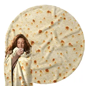 1PCRealistic Food Packaging Blanket, Dual-Sided Corn Tortilla Round Soft Blanket, Fun Novelty Gift for Self, Family, Friends