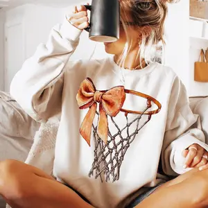 [Sale off up to 50%] Coquette Bow Basketball Game Day Hop Crewneck Sweatshirt, Basketball Mama, Basketball Mom, Coquette Basketball Game Day Shirt, streetwear graphic tee