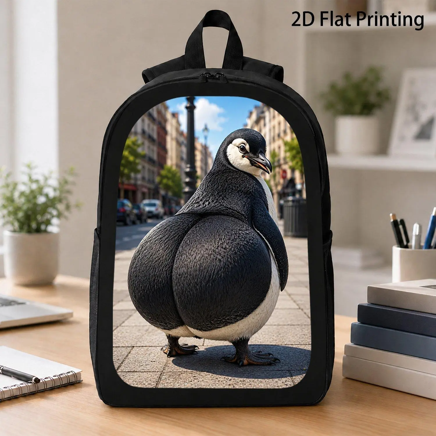17 Inch Backpack Unique Casual Commuter Bag Featuring Lovely Chubby Penguin Back View Art Print Popular Arctic Animal Graphic Laptop Carryall Perfect Gift For Penguin Enthusiasts