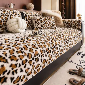 Winter Faux Rabbit Fur Leopard Print Sofa Cover, Warm Anti-Slip Fashion Luxury Couch Pad, Perfect for Living Room Bedroom Office Decor