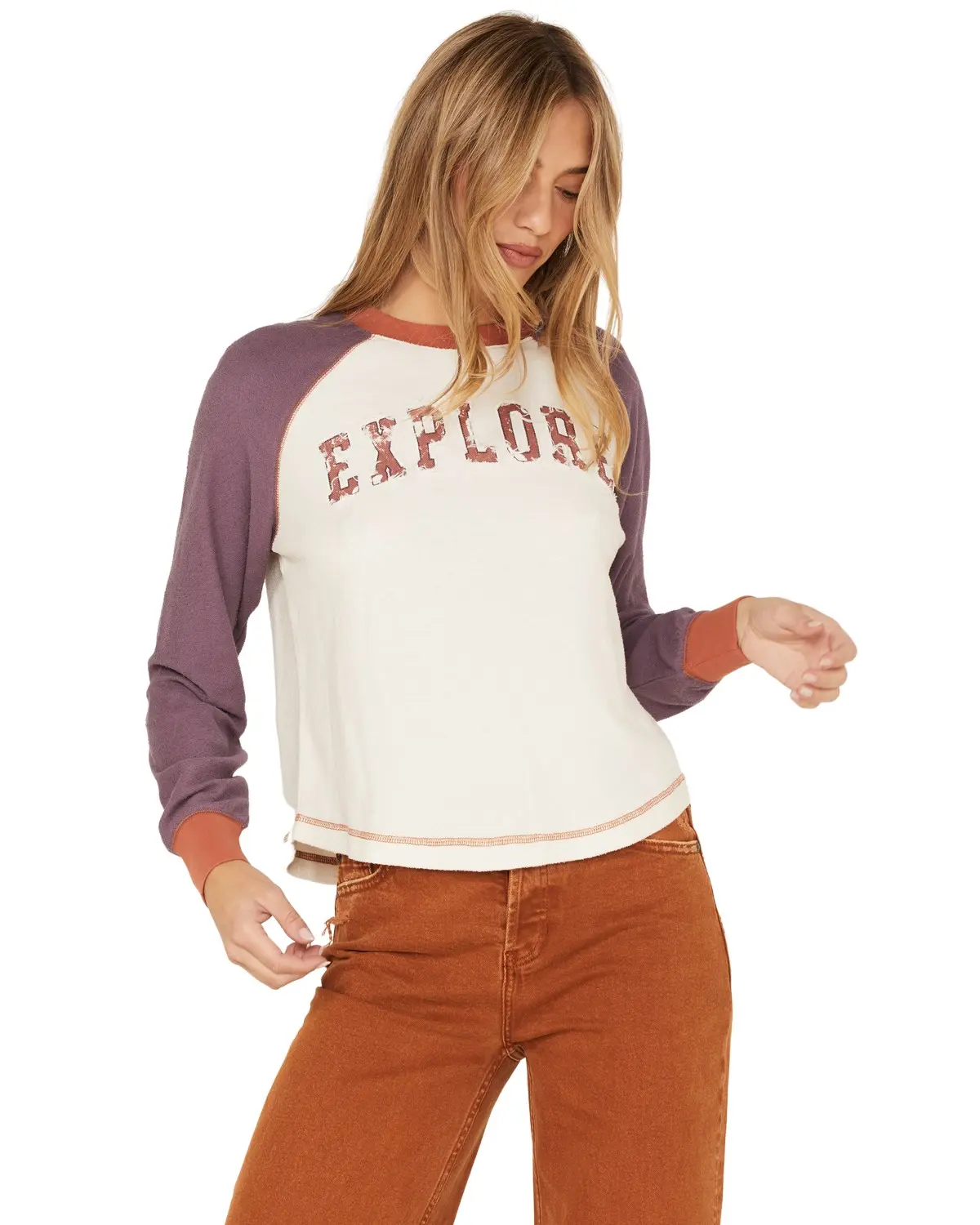 Cleo + Wolf Women's Women'S Explore Novelty Raglan Shirt - Clfa22k67