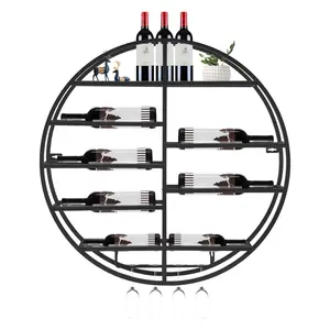 Round Wall Mounted Wine Rack Black Metal Wine Glass Shelf Goblet Holder Modern Floating Wine Bottle Organizer for Home Bar Kitchen Utensils Circle
