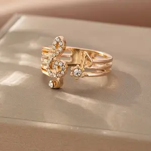 Music Note Synthetic Zirconia Open Adjustable Ring, Men’s & Women’s Fashion Jewelry for Parties, Birthday Gift