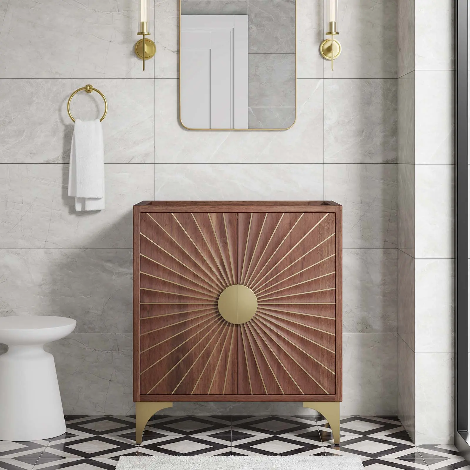 Modway Daylight 30" Walnut Bathroom Vanity Cabinet, Home Improvement Bathroom Fixture with Storage Cabinet Sideboard Functionality, Freestanding Cupboard