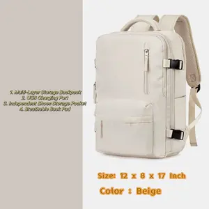 Ainslee Large Travel Backpack Bag for Women Men,Carry on Backpack,17 Inch Laptop Business Work Waterproof Backpack with Laptop Compartment,Person Item Flight Approved, Beige Color