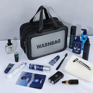 Men's and women's travel toiletries bag with waterproof travel toiletries bag, waterproof double-layer wet dry PVC transparent toiletries bag, large capacity multifunctional makeup storage bag, suitable for travel toiletries accessories