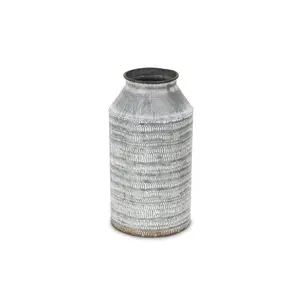 360 stand 10 in. Gray Distressed Metal Cylinder Jug Vase - Hand-Painted Art, Rustic Cottage Look, Indoor Decoration, Home Decor for Flowers & Room Accents, Ideal Gift for Home Enthusiasts, Traditional