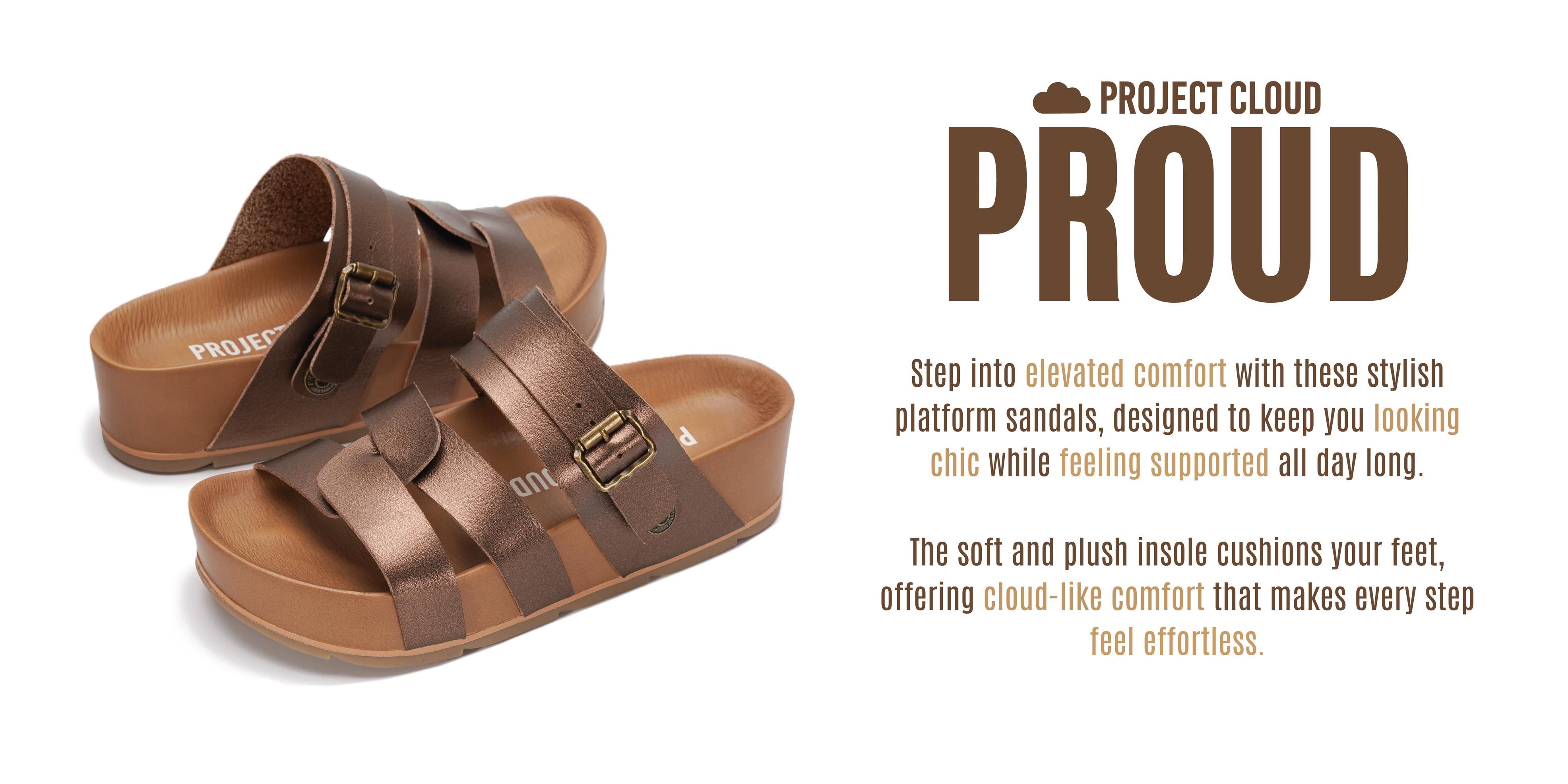 Project Cloud Women's | Eco-Leather Platform Sandals | Lightweight | Non-Slip - Proud