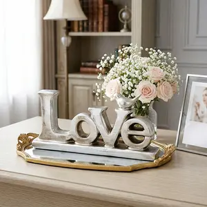 European Vintage Style Love Letter Home Decor Ornament, Resin with Silver Color Foil, Perfect for Festivals, Parties, Gifts, Photography Props, Novelty Desk Decor