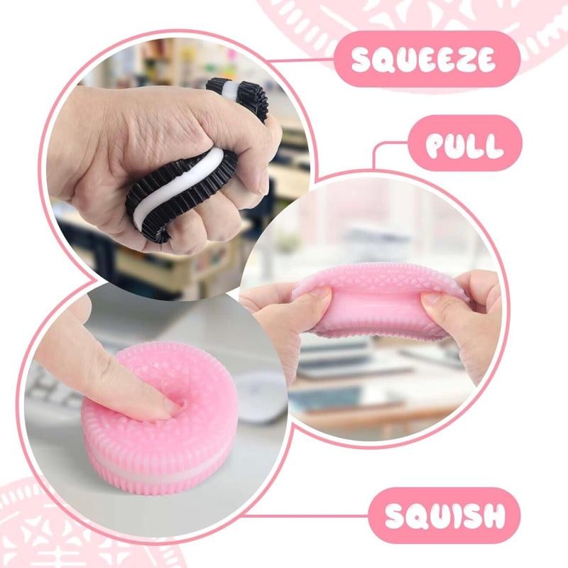 Sticky Cookie Squishies Fidget Toys Adults, Squeeze Toys Sensory Toys for Kids with Autism, Stress Balls for Adults Fidgets Birthday Gifts Party Favors for Kids(2 Pack Pink Black)
