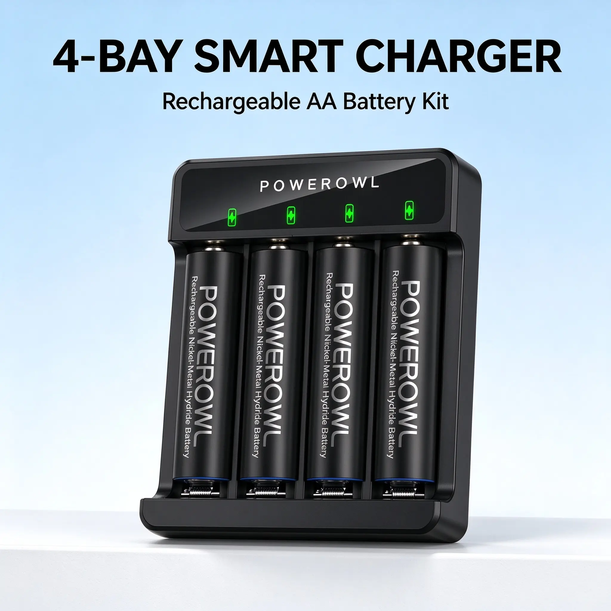 POWEROWL Rechargeable AA Batteries 4 Pack with Smart USB Charger, High Capacity Low Self-Discharge, Fast Charge for Game Controllers & Remotes,reusable batteries Walkie