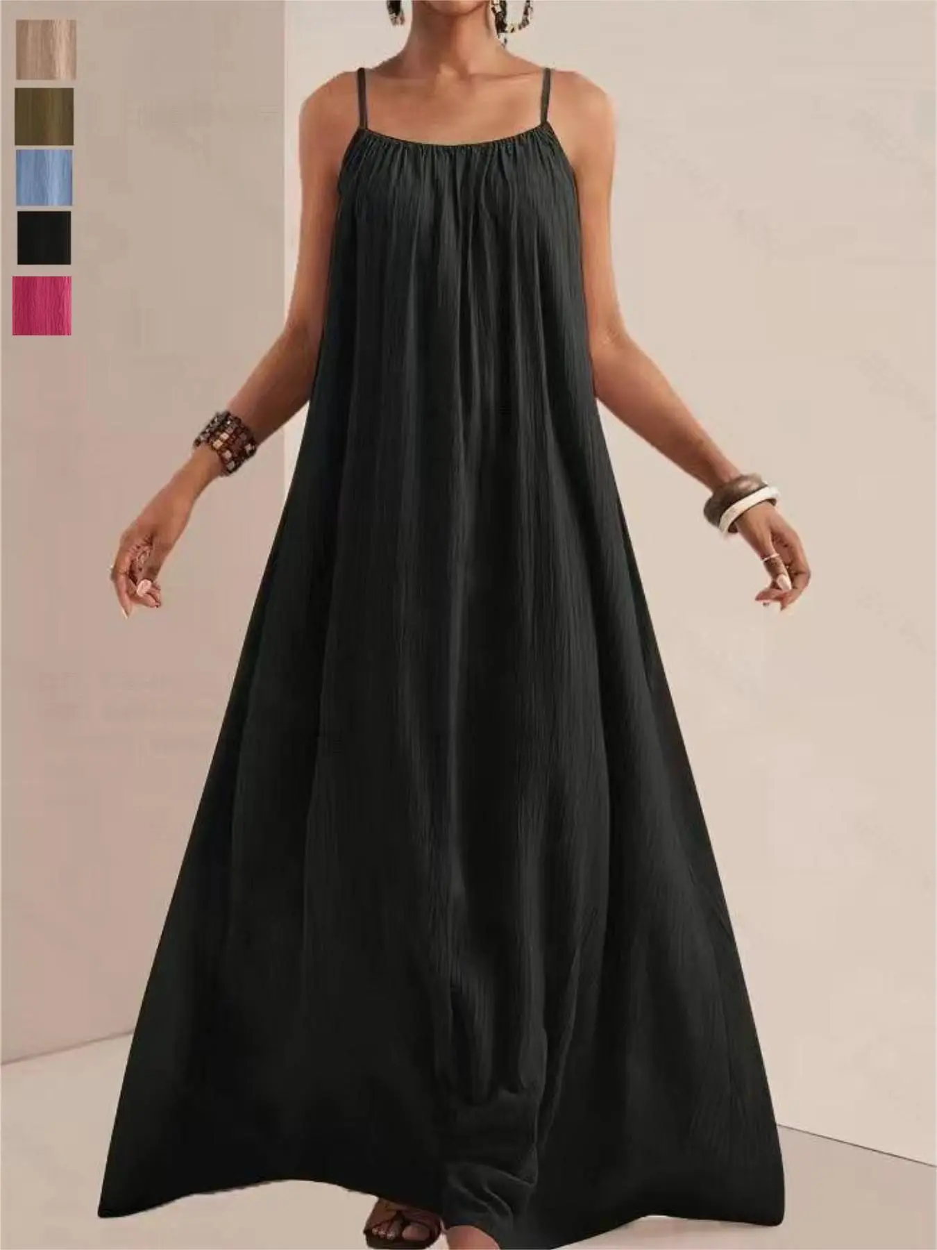Elegant Aesthetic Lightweight Summer Dress for Women, New Fashion Sleeveless Spaghetti Strap Maxi Dress, Solid Color Boho Bohemian Style, Perfect for Daily Wear, Casual Wear & Special Occasions