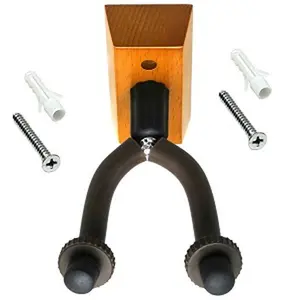 BlueDot Trading Cherry Colored Universal Wall Electric, Acoustic Classical Guitar, Banjo, Mandolin, Ukulele and Base Guitar Holder with Attractive Cherry Color Stained Wood Base ~ Mounting Hardware Included