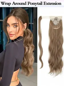 Ponytail Extensions - 22 Inch Long Wavy Curly Natural Wrap Around Synthetic Ponytails Hair Piece Pony Tail Hair Extensions Hairpieces For Women(Light Brown)
