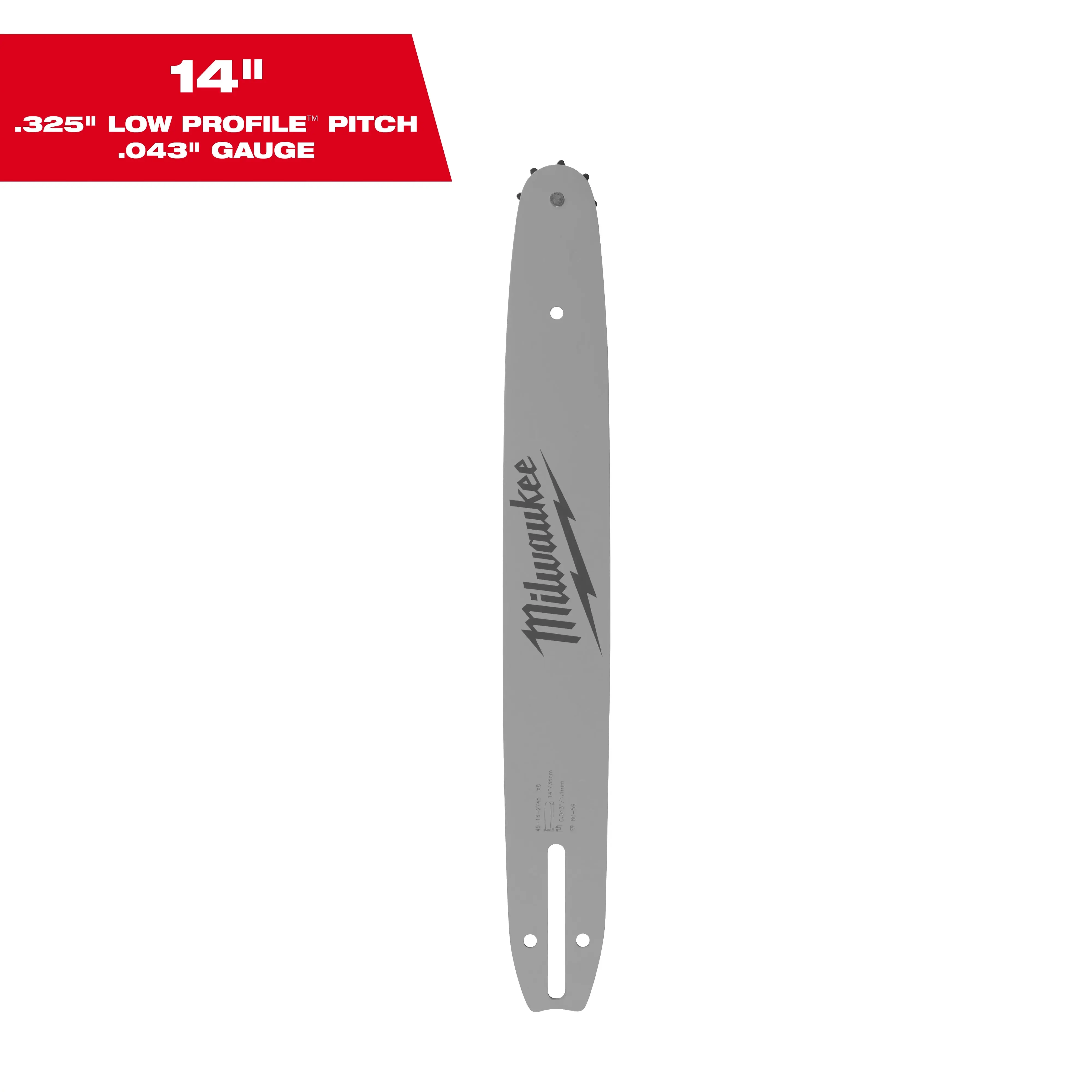 Milwaukee 14" Length Narrow Kerf Guide Bar, 14".325" LOW PROFILE™ Pitch, .043 Inches Gauge, for Accurate Cuts, Chainsaw
