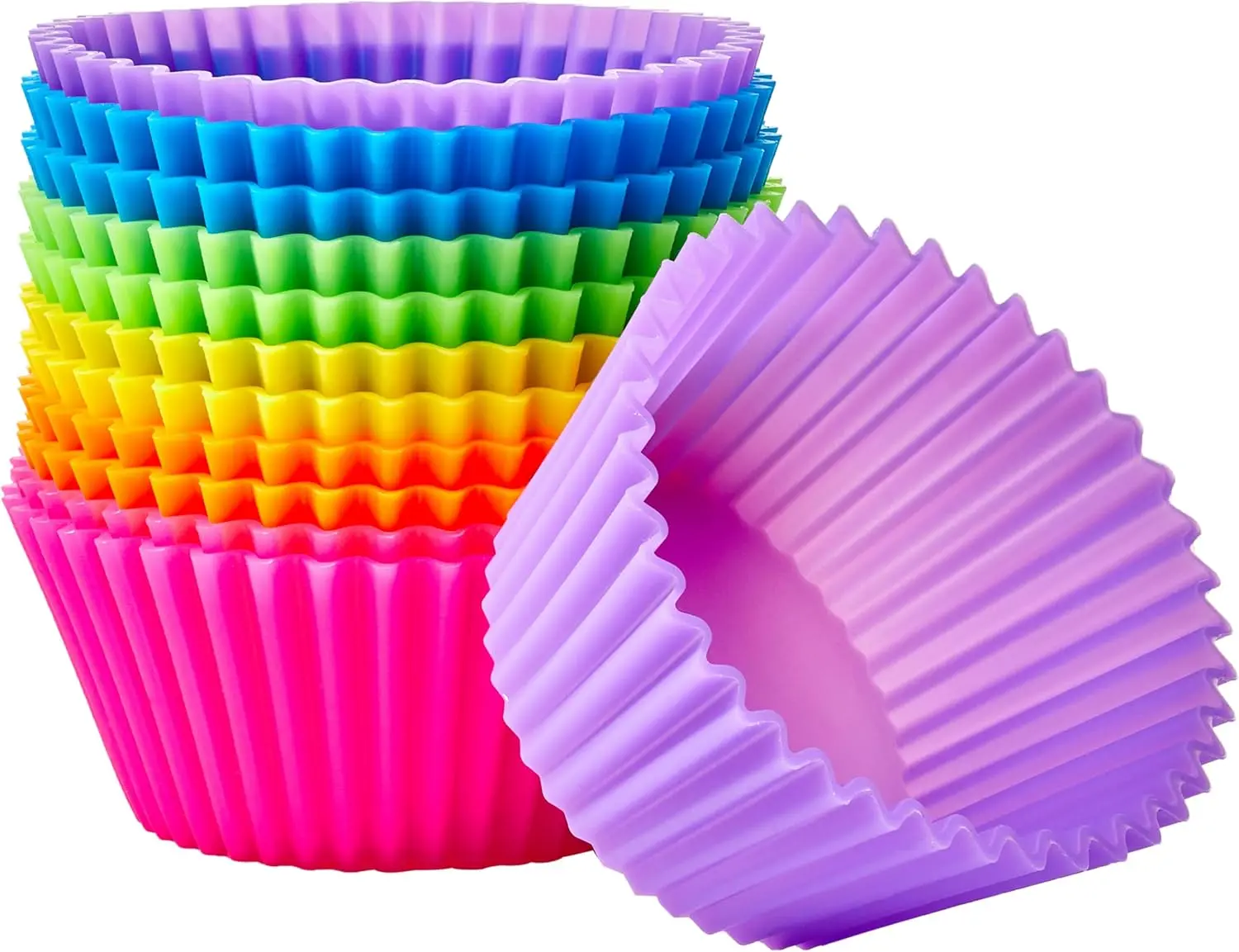 Reusable Silicone Baking Cups, 12-Pack BPA-Free Non-Stick Muffin Liners, Dishwasher, Microwave & Oven Safe, Multicolor Cupcake Cups, 2.9 x 2.9 x 1.3 Inches
