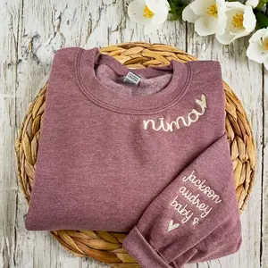 Custom Embroidered Mama Sweatshirt with Kids Name, Mom Life, Personalized Heather Maroon Sweatshirt, Gift for Mom Oma