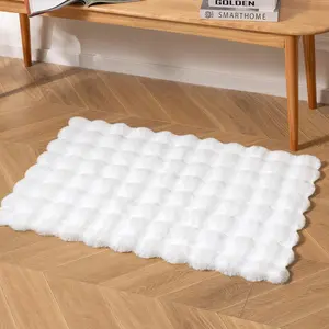 Ashler Faux Fur Rug, White 2x3 FT Soft Runner Area Rugs, Rectangle Fuzzy Carpet for Living Room, Bedroom, Machine Washable Shaggy Nursery - 3D Bubble Mat