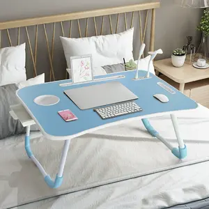 Foldable Laptop Bed Desk with Built-in Card Slot Side Drawer USB Fan Light Portable Study Desk for Dorm Room Bedside Use Grip Design Easy to Carry