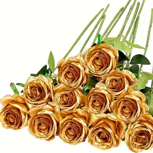 12pcs Artificial Plastic Rose Flower Bouquet, Lifelike Fake Roses for Wedding, Valentine's Day, Christmas Party, Spring Festival