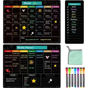 Black  Calendar for Refrigerator, 16x12 Monthly and Weekly Dry Erase Fridge Whiteboard, Menu Schedule Planner Board, to-Do List, Notepad with 7 Markers,1 Eraser, and 1 Shopping List