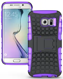 NAKEDCELLPHONE'S PURPLE GRENADE GRIP RUGGED TPU SKIN HARD CASE COVER STAND FOR SAMSUNG GALAXY S6 EDGE SM-G925 PHONE